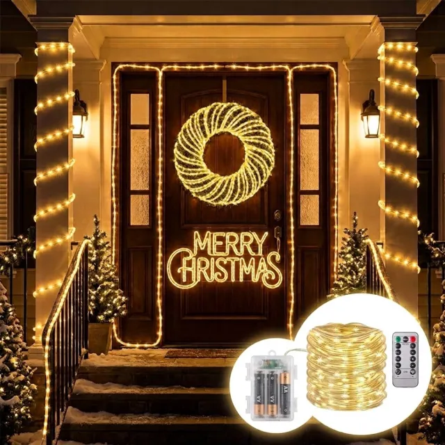 CNLSight LED Lichtsnoer 12 Meter met Afstandsbediening –Kerstverlichting- Feestverlichting - Lampjes slinger-100 LED, 8 Lichtmodi, IP65 - warm Licht