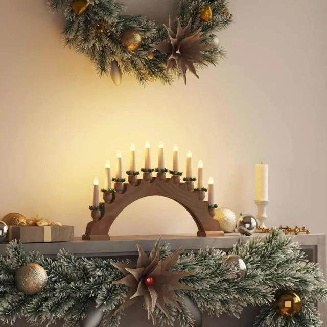 vidaXL Kerst Kaarsenboog met 10 LED Kaarsen LED's Warmwit Bruin