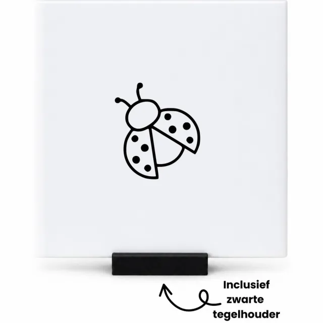 Hacebo Lieveheersbeestje tegeltje met tegelhouder - Lieveheersbeestje - dierenvriend - tegeltjes met tekst - Leuk kado voor iemand die van dieren houd - spreuktegels - 10.8x10.8 CM Wit