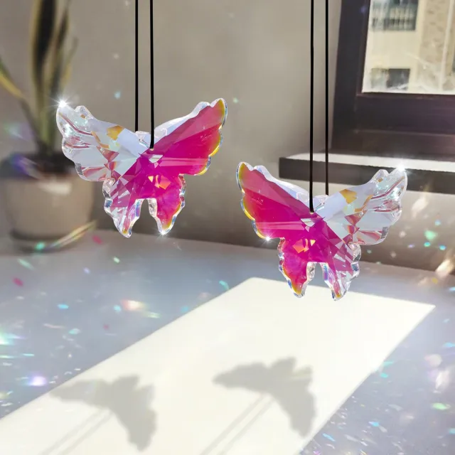 Ibenzoa Sierlijke Regenboog Suncatcher met Kristallen Vlinderprisma's voor Raamdecoratie en Bruiloft roze