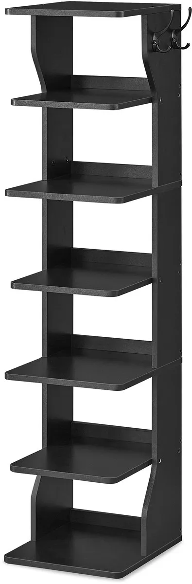 Vasagle Schoenenrek - Schoenenrek van Hout - 7 Lagen - Met Haken - Hoog Ontwerp Zwart