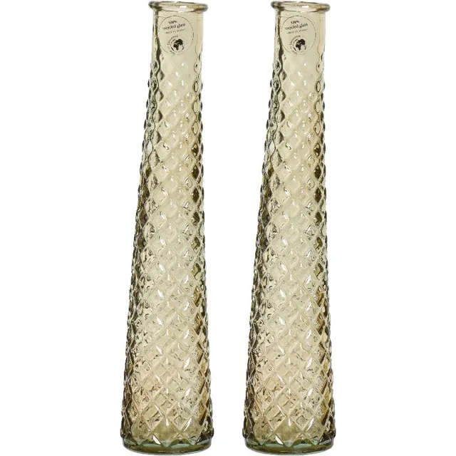 Decoris Vaas/bloemenvaas van gerecycled glas - 2x - D7 x H32 cm - transparant beige