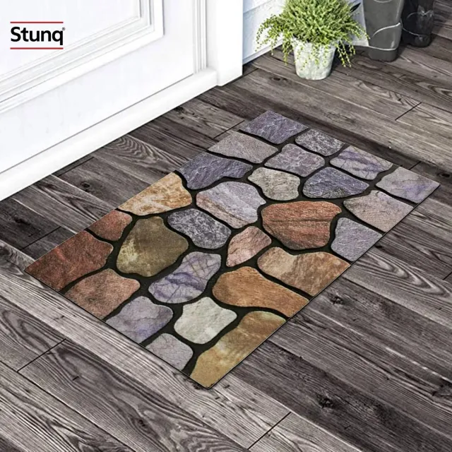 Stunq Antislip deurmat met steenpatroon - 75x45 cm Bruin