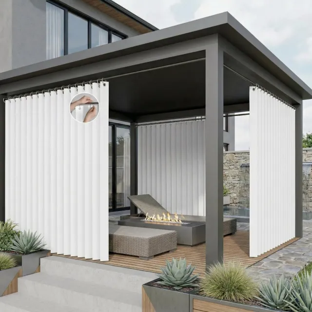 Qelus Extra Breed Buitengordijn Waterdicht 254cm - Lasergesneden Anti-Haak Outdoor Gordijn met Permanente Plooi - Weerbestendige Room Divider voor Tuinhuisje & Gazebo - Wit - 254x244cm - 1 paneel Wit - 1 Stuk
