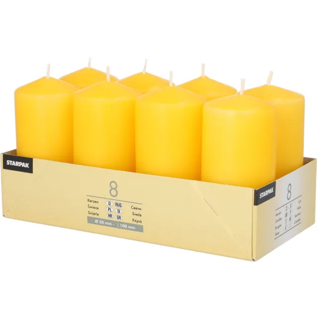 Conpax Candles Stompkaarsen/zuilkaarsen set van 8x - geel - D5 x H10 cm - 16 branduren