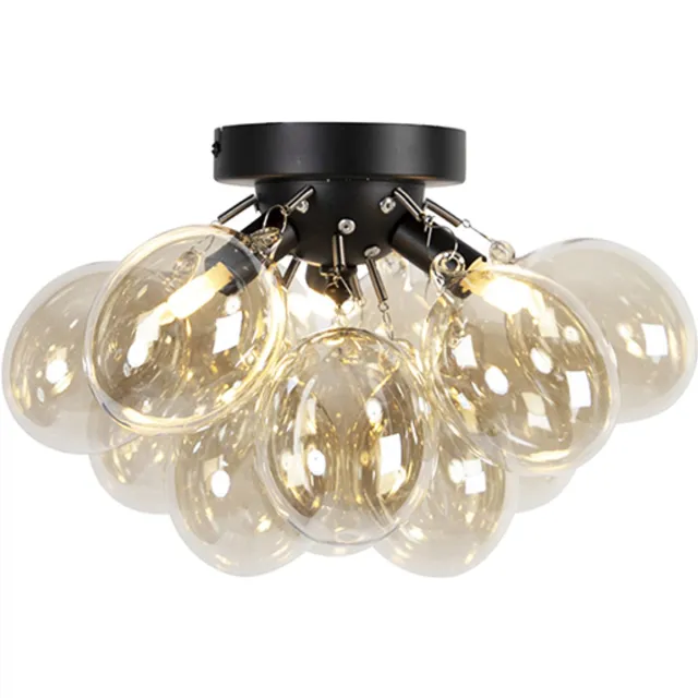 QAZQA uvas - Design Plafondlamp - 3 lichts - Ø 300 mm - Zwart Goud - Woonkamer | Slaapkamer | Keuken