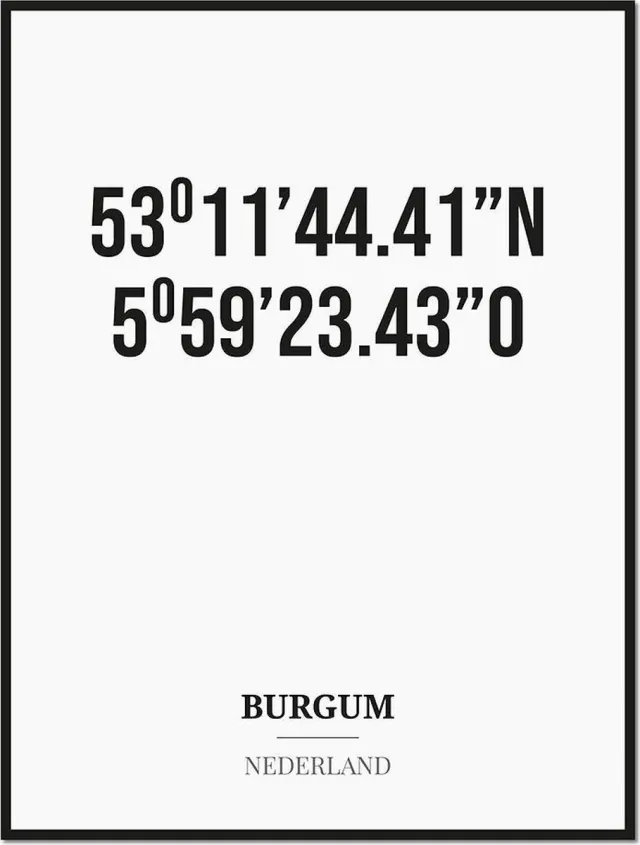 Studio216 Poster/kaart BURGUM met coördinaten zwart, wit