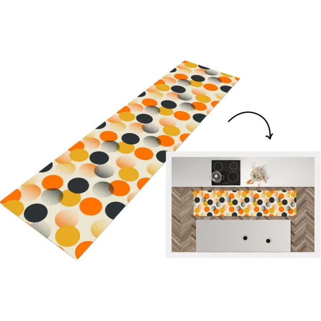 KitchenYeah Keukenloper - Keukenmat vinyl Polkadot - Design - Retro - Oranje - Keukenmatten loper - Keuken vloerkleed tapijt, foto 3