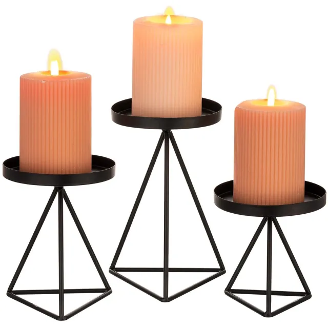 Unyqoos ® Klassieke Zwarte Metalen Kandelaar Set voor Stijlvolle Tafeldecoratie, 3 Delige Set