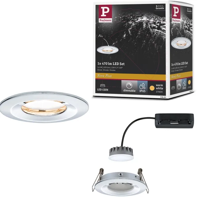 Paulmann LED-inbouwlamp Nova Plus Coin star IP65 rond 78 mm Coin 6W 470lm 230V dimbaar 2700K Chroom