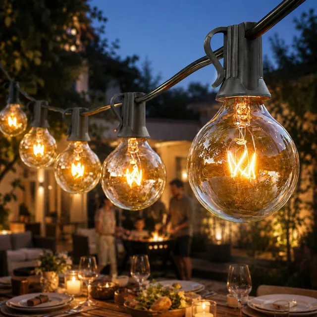LAPAMAX G40 Lichtsnoer Buiten - Waterdichte Prikkabel - Glazen Lampjes - E12 Fitting - Koppelbaar - Warm Wit 2700 K - Tuin en Terras - 8,2 m - 25 Lichtpunten