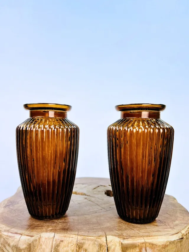 Jodeco Bloemen vaas - Brown | 20x10cm | Jodeco - 2 stuks Bruin