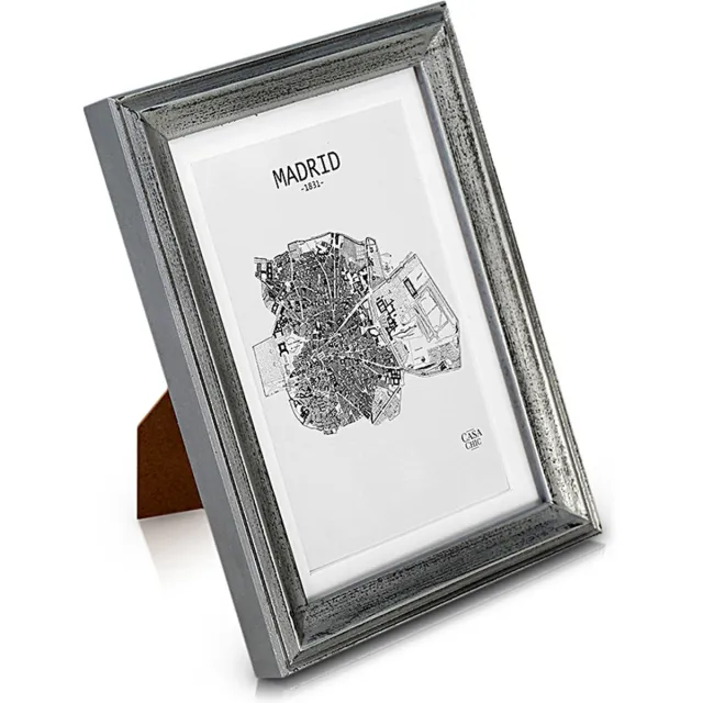 Casa Chic Shabby chic fotolijst 17 x 12 cm - Glasfront - met passe-partout voor 10x15 foto's - 2 cm lijstbreedte - Echt hout - Zilver