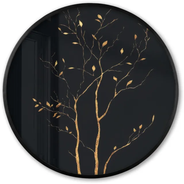 FrameYourWall Poster in lijst Rond - Fotolijst 80x80 cm - Posters - Takken - Blaadjes - Zwart - Ronde posterlijst zwart - Decoratie - Wanddecoratie woonkamer - Muurdecoratie slaapkamer