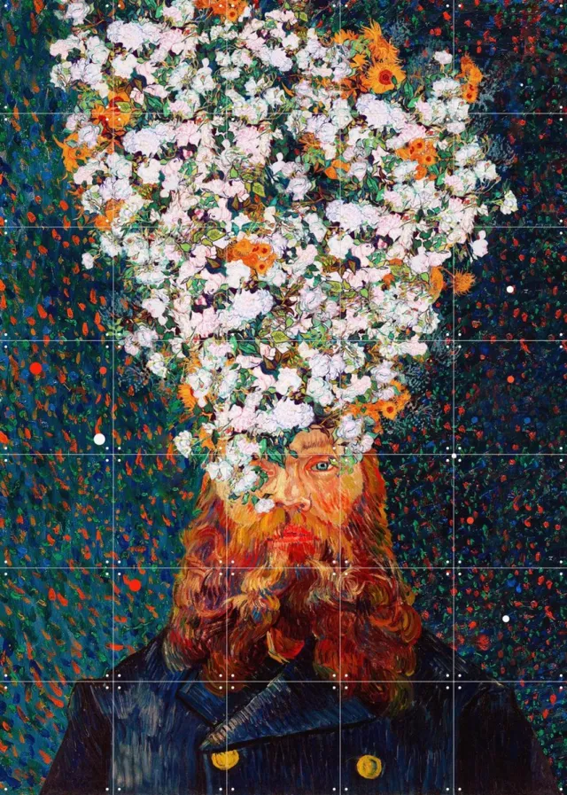 IXXI Flower Joseph, Frank Moth & Van Gogh 21st Century - 100 x 140 cm - Grote wanddecoratie en posters - Gemengde Technieken, Klassiek, Pop art Warme kleuren / Wit