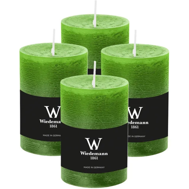 Wiedemann Cilinderkaars/stompkaars - 4x - rustieke kaars - lichtgroen - 7 x 10 cm - 43 branduren