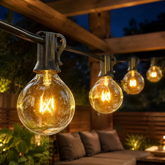LAPAMAX G40 Lichtsnoer met 50 Glazen Lampen - 16,4 m - Warm Wit - E12 Globe Lichtketting met 4 Reserve Lampen - Koppelbare Terrasverlichting met Zwart Snoer - voor Raam, Muur en Kerstboom
