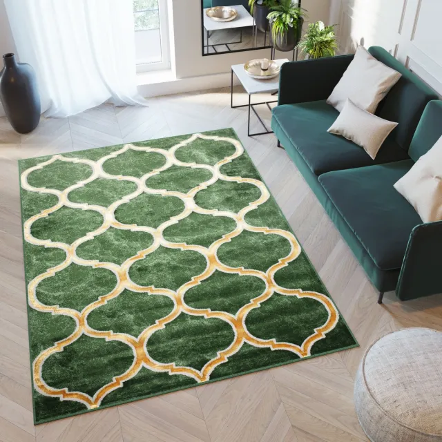 Tapiso Turmalin Vloerkleed Groen Laagpolig FLuffy Tapijt Maat- 120x170 Goudkleur Groen 3