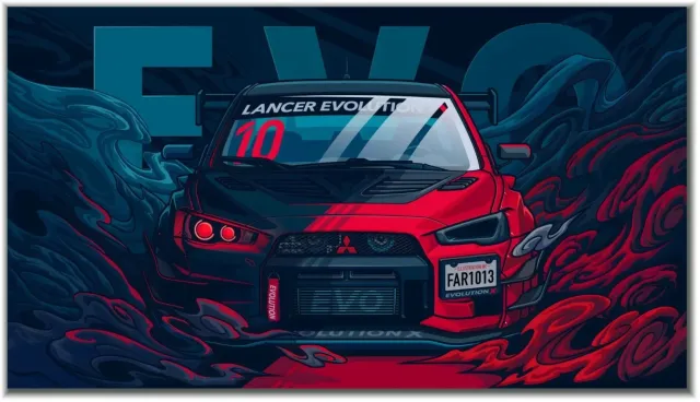 Postertje.nl Poster Mitsubishi Lancer Evolution – 40 × 22,5 cm Zwart