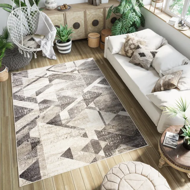 Tapiso Petra Vloerkleed Geometrisch Woonkamer Tapijt Beige Bruin