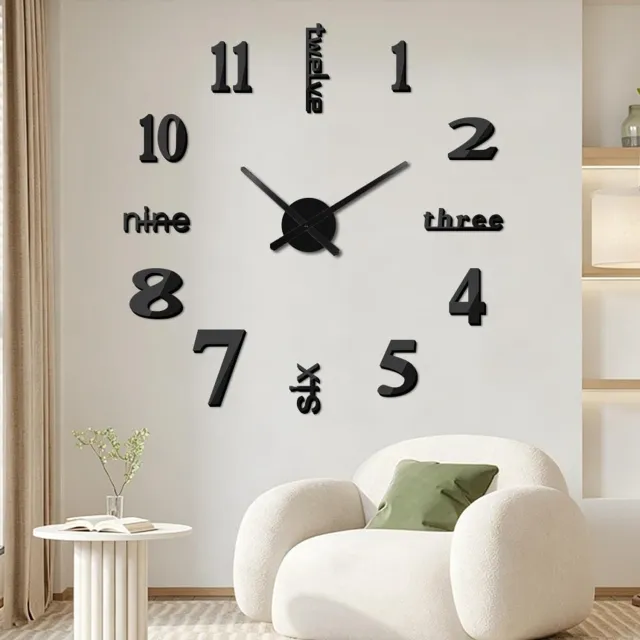 Famanu 3D DIY frameloze wandklok met moderne Romeinse cijfers sticker, geschikt voor woonkamer, keuken, slaapkamer en kantoor, in zwart, voegt een eigentijdse uitstraling toe aan elke ruimte en biedt een creatieve manier om de tijd weer te geven