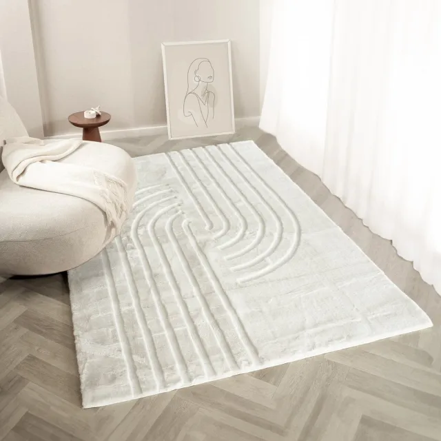 flycarpets Japandi hoogpolig vloerkleed - Bohemian Arches Crème - Woonkamer tapijt - 80x150 cm Creme