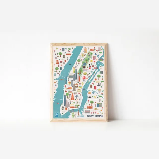 Monstars New York Poster - Manhattan kaart 30x40 cm kleurijk