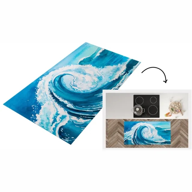 KitchenYeah Keukenloper - Loper keuken - Golf - Zee - Waterverf - 120x60 cm - Keukenloper vinyl Multicolor
