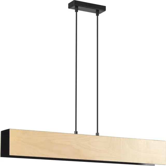 Emibig Raisio lange hanglamp hout met zwart binnenin 3x E27 - Perfect voor sfeervolle verlichting in elke ruimte Zwartachtig