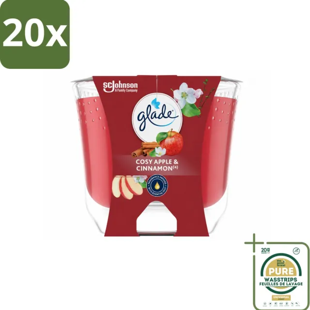 Glade 20 x Glade - Geurkaars Appel Kaneel - 100% Raapzaadwas - 204 g - Wasstrips - Geurkaars - Geur - Geurkaars Appel Kaneel - Geurkaars 100% Raapzaadwas - Geurkaars Vegan rood
