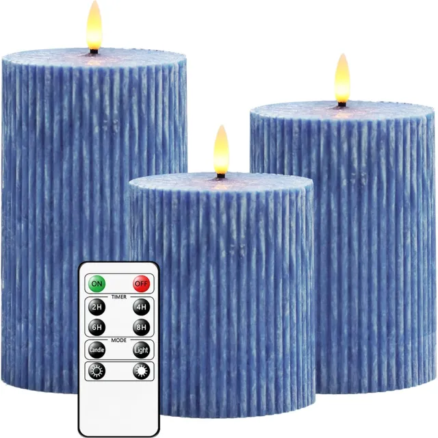 Moli LED Kaarsen 3 stuks-Batterijkaarsen,batterijen Kaarsen met afstandsbediening en timer-Blauw