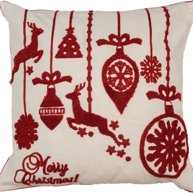 Clayre & Eef Kussenhoes 45x45 cm Wit Rood Polyester Vierkant Kerst