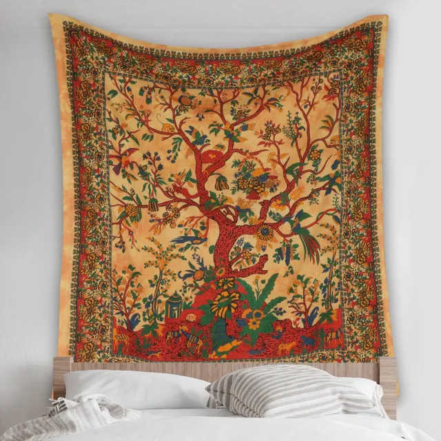 Unyqoos Decoratief Wandkleed Gele Boom voor Woon- en Slaapkamer Bohemian Stijl 137 x 213 cm geel