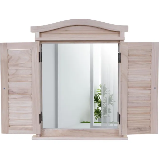 Cosmo Casa Wandspiegel spiegelraam met luiken 53x42x5 cm - Natuurlijk bruin