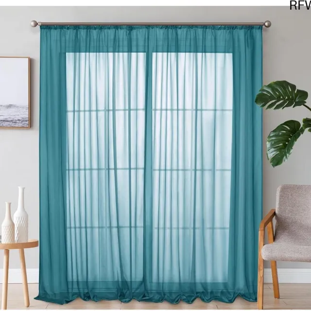RFWR Elegante doorschijnende gordijnen met 2 panelen in verschillende maten voor slaapkamer en woonkamer Blauw