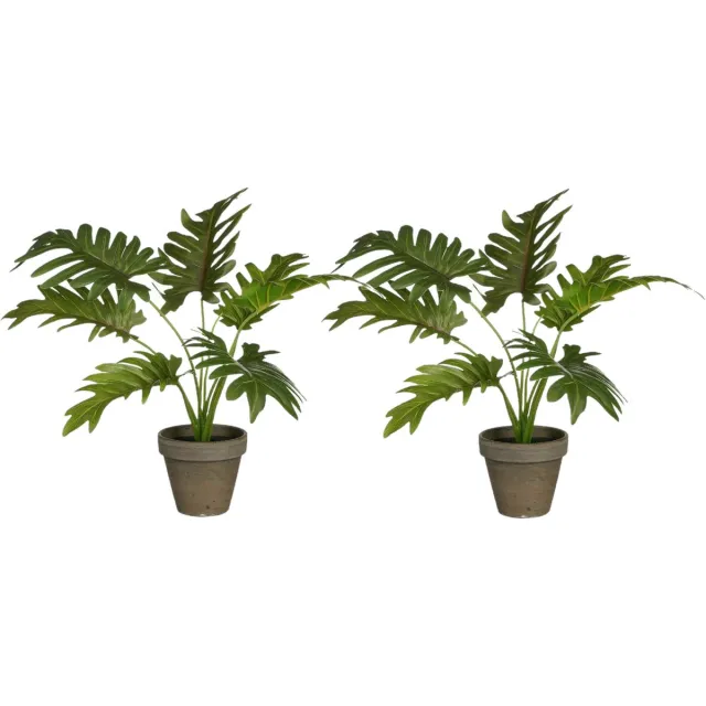 Mica Decorations Mica Decoration kunstplant Philodendron - 2x - groen - H30 en D27 cm - Kamer/kantoor planten