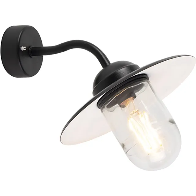 QAZQA munich - Industriele Wandlamp voor buiten - 1 lichts - D 360 mm - Zwart - Industrieel - Buitenverlichting