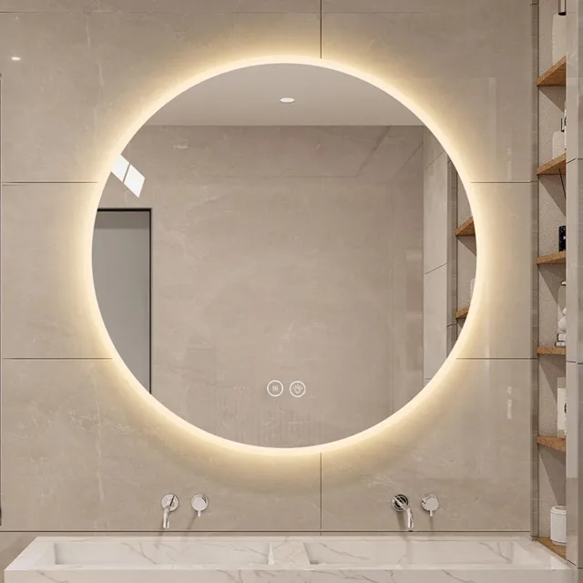 FloraGrace Spiegel LED Badkamerspiegel Rond 80 Cm Anti Condens Dimbaar Met Drie Lichtkleuren En Touchbediening Zilver Voor Moderne Badkamer Silver
