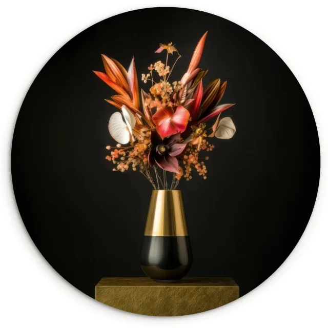 WallCircle Wandcirkel 60x60 cm - Muurcirkel Exotisch - Boeket - Vaas - Goud - Muurdecoratie woonkamer - Wanddecoratie slaapkamer - Kamer decoratie accessoires - Ronde schilderijen Boeket - Bloemen 4
