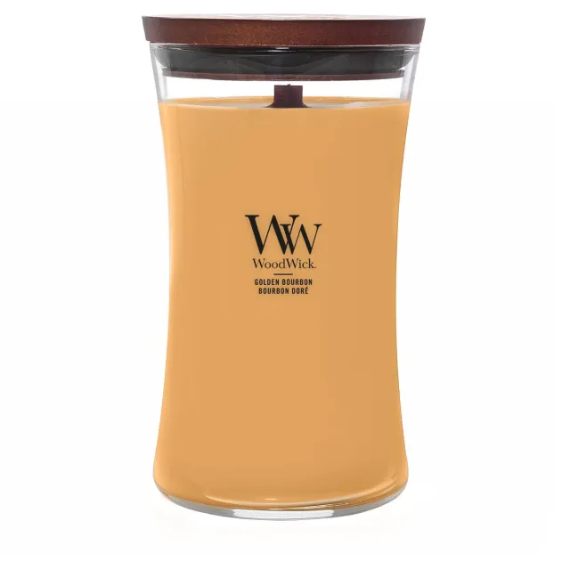 Woodwick Hourglass Large Geurkaars - Golden Bourbon - 130 branduren Geel