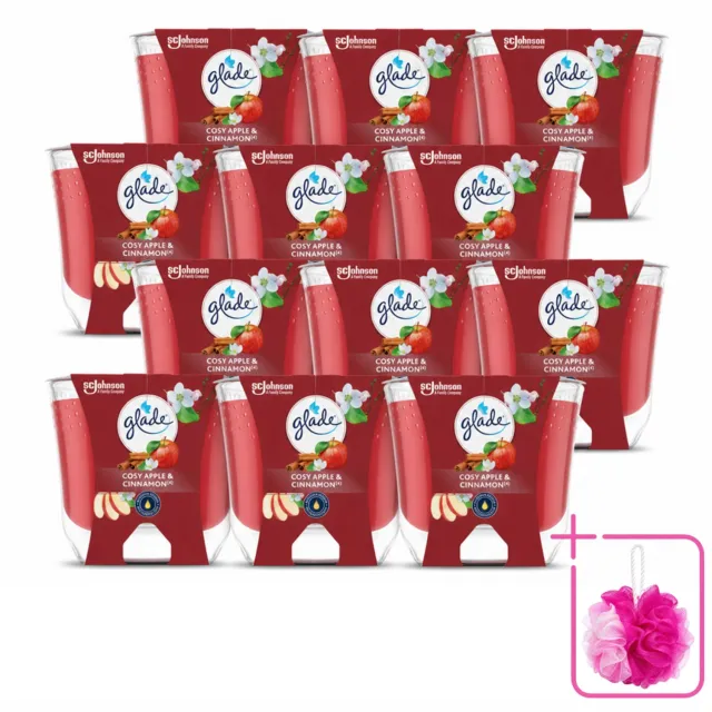 Glade 12 x Glade - Geurkaars Appel Kaneel - 100% Raapzaadwas - 204 g - Bulkverpakking - Geurkaars - Douchemop - Warme geur rood