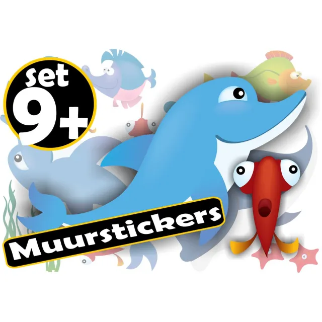 JERMA allerhandestickers Jerma - Vissen - Muurstickers - Stickers - Vrolijk zee leven - 9 st - div. maten - Zelfklevend - Vinyl Dolfijn