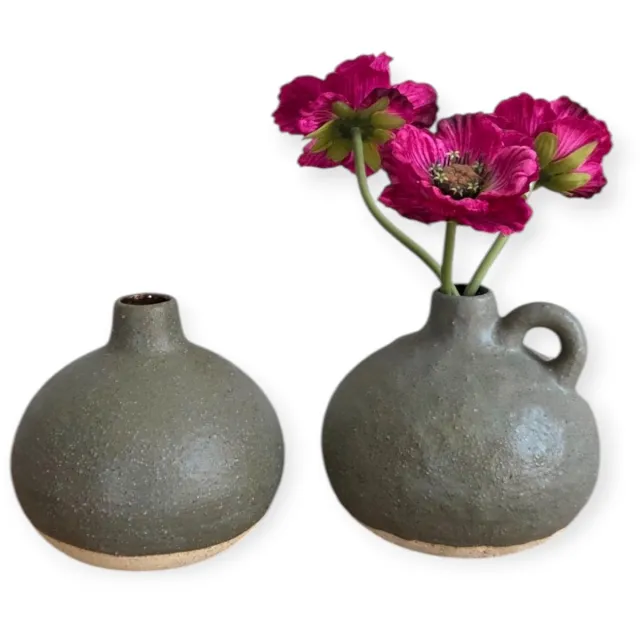 Home Society Vaasjes - Keramiek - Set van 2 - Bolvorm - Grijs/Groen - Beige - 13 x 12 cm