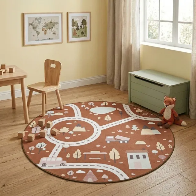 Little Olly Rond speelkleed auto - Rocky Ride Terracotta | Wasbaar - Ø 80cm