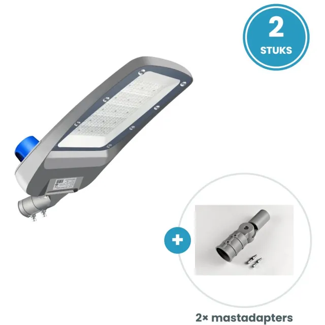 Tsong LED Straatverlichting 200W 34000lm - Koelwit 4000K - Daglichtsensor - IP66 IK10 - 2 stuks - Incl. 2 mastadapters - 230V