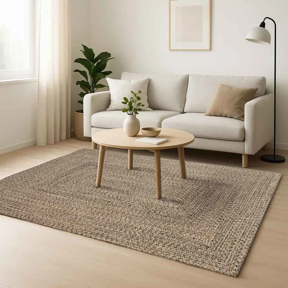 vidaXL Gebied Tapijt Naturel en Zwart 200 x 290 cm Jute, foto 2