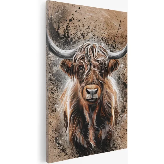 Saammp Canvas Schilderij - Schotse hooglander koe - Abstract - Dieren - 30x45 - Foto op canvas - Wanddecoratie - Muurdecoratie Woonkamer - Slaapkamer decoratie - Canvas Print Multicolor