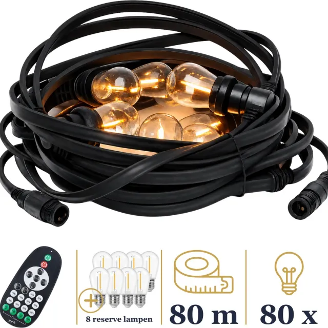 Odaily Platte Prikkabel - 80 Meter - 80 LED Lampen - Warm Wit - IP65 Lichtsnoer - Dimbaar - Premium Kwaliteit