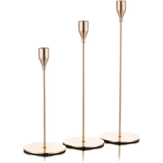 whiqutey Gouden-Kandelaar-Kaarsen-Set-3-Stuks-Messing-Goud-Hoge-Kaarsen-Vintage-Modern-Decoratief-Centraal-Bruiloft-Diner-Party-Tafel