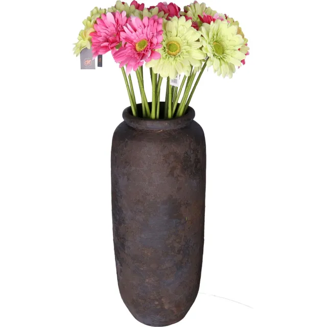 DK design Kunstbloemen boeket Gerbera - 8x - 72 cm - lichtgroen/fuchsia - real touch - kunst zijdebloem